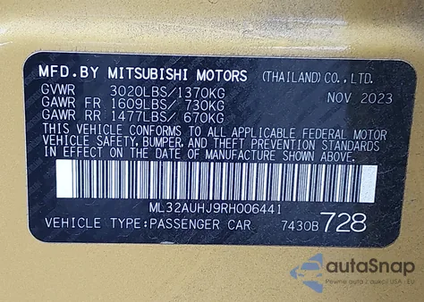 2024 Mitsubishi Mirage Es/Le from USA, damaged, VIN ML32AUHJ9RH006441